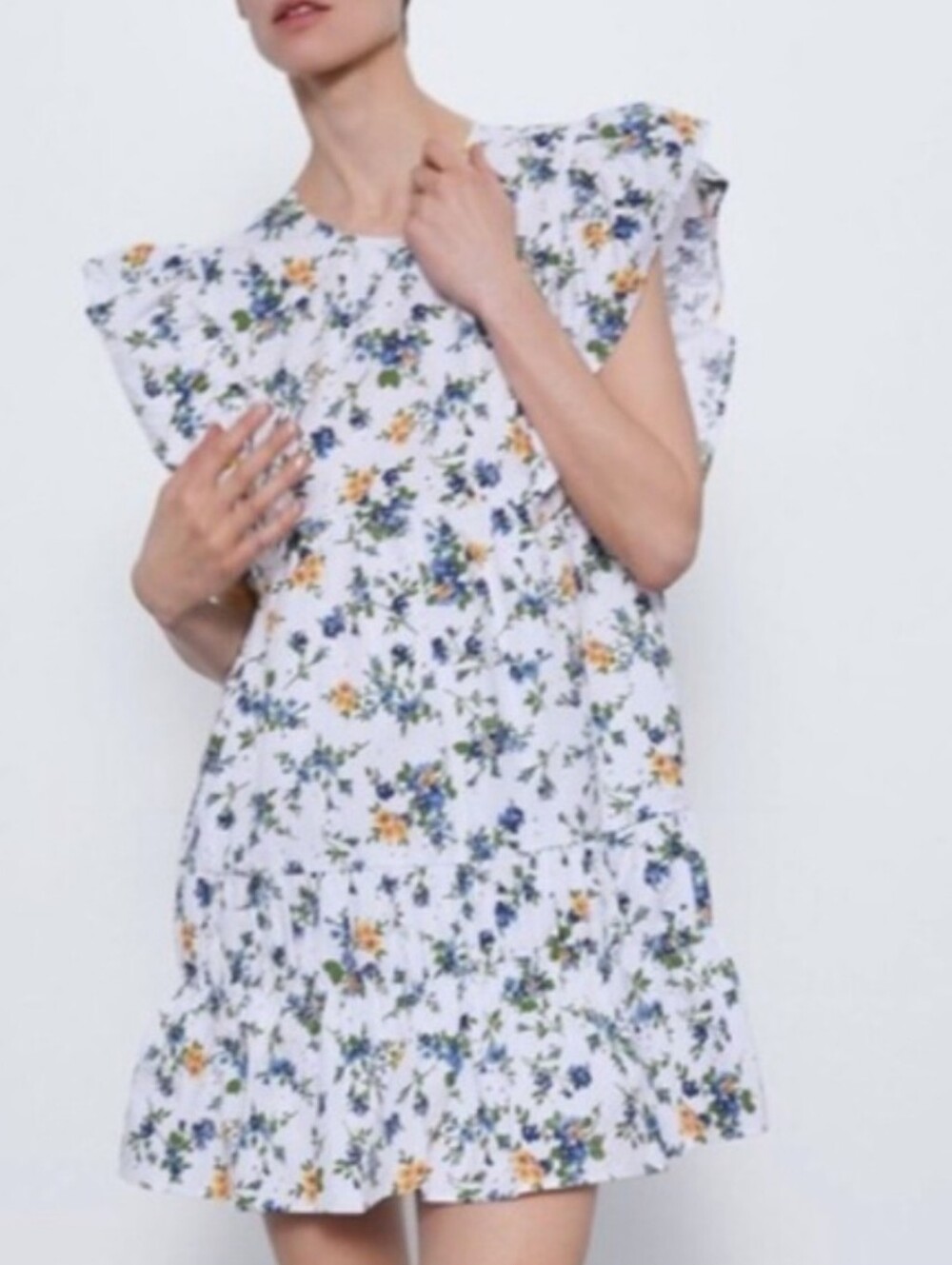 Zara Women’s Small Light Blue Floral Ruffle Dress